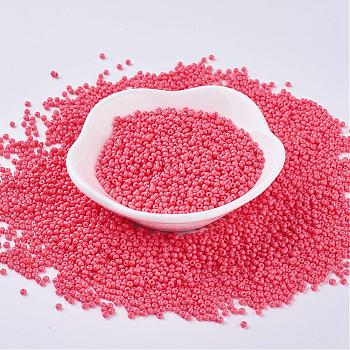 12/0 Grade A Round Glass Seed Beads, Baking Paint, Hot Pink, 2x1.5mm, Hole: 0.7mm, about 3300pcs/50g