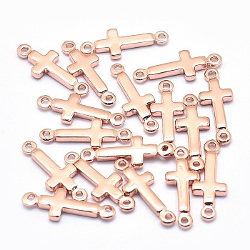 Brass Links connectors, Lead Free & Cadmium Free & Nickel Free, Sideways Cross, Real Rose Gold Plated, 13.5x5x1.5mm, Hole: 0.8mm