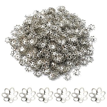 Iron Bead Caps, Cadmium Free & Lead Free, Flower, Multi-Petal, Platinum, 6x1mm, Hole: 1mm