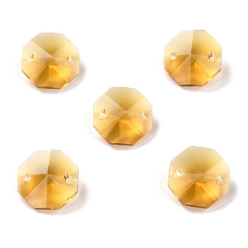 Electroplate Glass Links Connectors, Faceted, for Chandelier Prism Beads Chain, DIY Craft Jewelry Decoration, Octagon, Goldenrod, 14x14x7.5mm, Hole: 1.6mm