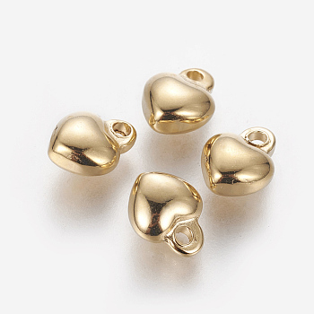 304 Stainless Steel Charms, Puffed Heart, Golden, 9x7x4.5mm, Hole: 1.4mm