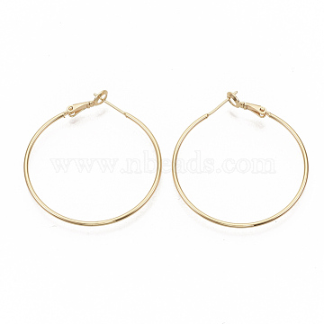 Brass Hoop Earrings, Nickel Free, Ring Shape, Real 18K Gold Plated, 7 Gauge, 40.5x40~41x3.5mm, Pin: 0.8mm(X-EJEW-T007-01G-NF)
