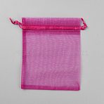 Rectangle Organza Drawstring Gift Bags with Ribbon, Camellia, 12x10x0.03cm(OP-WH20005-01F)