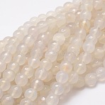 Dyed Natural White Agate Faceted Round Beads Strands, Creamy White, 10mm, Hole: 1mm, about 38pcs/strand, 14.5 inch(G-E320B-10mm-06)