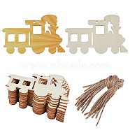 Vehicle Theme Unfinished Blank Wooden Pendants Set for Painting Arts, Pyrography, Home Decor, with Jute Cord, Train, 6.5x11.8x0.2cm, Hole: 3mm, 20pcs(WOOD-WH0124-26J)