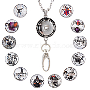 DIY Interchangeable Halloween Office Lanyard ID Badge Holder Necklace Making Kit, Including Brass Snap Buttons, Alloy Snap Keychain Making, 304 Stainless Steel Cable Chains Necklaces, Spider Pattern, 14Pcs/box(DIY-SC0022-06)
