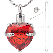 CREATCABIN January Glass Urn Pendant Necklace DIY Making Kit, Including 1Pc Heart Glass Urn Pendant with Always On My Mind Forever In My Heart, 1Pc 304 Stainless Steel Women Chain Necklaces, 1 set Stainless Steel Mini Funnel, Red, Pendant: 33x21.5x11.5mm, Hole: 5mm(DIY-CN0001-82L)