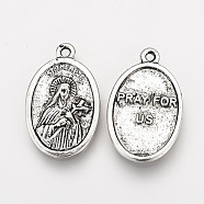 Tibetan Style Alloy Pendants, Oval with Saint Therese, Cadmium Free & Lead Free, Antique Silver, 25.5x16x2.5mm, Hole: 1.5mm(X-TIBE-Q078-04AS-RS)