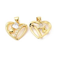Brass Micro Pave Clear Cubic Zirconia Pendants, Heart Charms, Real 16K Gold Plated, 18x20x4mm, Hole: 5x3.5mm(ZIRC-L103-028G)