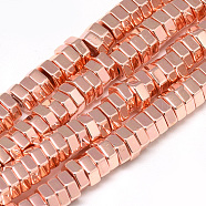 Electroplate Non-magnetic Synthetic Hematite Beads Strands, Hexagon, Rose Gold Plated, 6x5.5x2mm, Hole: 2mm, about 182pcs/strand, 16.1 inch(G-Q465-32RG)