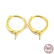 925 Sterling Silver Hoop Earring Findings, for Half Drilled Beads, with S925 Stamp, Real 18K Gold Plated, 21 Gauge, 13.5x10.5x1.5mm, Pin: 0.7mm(STER-P051-03G)