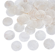 50Pcs Natural Capiz Shell Connector Charms, Flat Round, Seashell Color, 40x0.5~1.5mm, Hole: 1.8mm(FIND-HY0001-17)