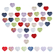 120Pcs 8 Colors Glass Beads, Heart with Bowknot, Mixed Color, 14x16x7.5mm, Hole: 1.2mm, 15pcs/color(GLAA-FH0001-77)