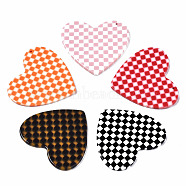 Cellulose Acetate(Resin) Pendants, Heart with Grid Pattern, Mixed Color, 40x44.5x2.5mm, Hole: 1.4mm(KY-Q057-001A)