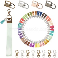 SUNNYCLUE DIY Keychain Making Kits, Including Faux Suede Tassel Pendant Decorations, Zinc Alloy Swivel Lobster Claw Clasps, Iron Split Key Rings, Mixed Color, Pendants: 35~37x10mm, Hole: 2.5~3mm, 20 colors, 1pc/color, 20pcs/set(DIY-SC0014-38)