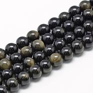 Natural Golden Sheen Obsidian Beads Strands, Grade AB, Round, 11~12mm, Hole: 1mm, about 32~35pcs/strand, 15.7 inch(G-R446-12mm-22)