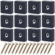 20Pcs Rubber & Stainless Steel Screw in Furniture Pads, Chair Leg Floor Protector, Square, with 24Pcs Carbon Steel Wood Screws, Black, 30x30x11mm, Hole: 3.5~5mm, Inner Diameter: 10.5mm(FIND-GF0005-76)