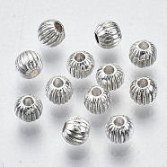 Tibetan Style Alloy Beads, Round, Cadmium Free & Lead Free, Silver, 4x3mm, Hole: 1.2mm, about 6200pcs/1000g(TIBEB-N005-30S-RS)