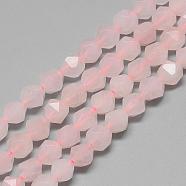 Natural Rose Quartz Beads Strands, Star Cut Round Beads, Faceted, 6~6.5x6mm, Hole: 1mm, about 58pcs/strand, 15.9 inch(G-S149-06-6mm)
