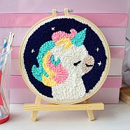 Unicorn Punch Embroidery Supplies Kit, including Instruction, Solid Wood Embroidered Frame, Plastic Needle, Cloth and 7 Colors Threads, Mixed Color, 16~235x1.3~235x1~9mm(DIY-H155-05)
