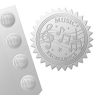 Custom Round Silver Foil Embossed Picture Stickers, Self Adhesive Award Certificate Seals, Metallic Stamp Seal Stickers, Musical Note, 5cm, 25sheet/set, 4pcs/sheet.(DIY-WH0503-006)