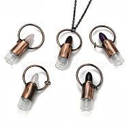 304 Stainless Steel Openable Perfume Bottle Pendant Necklaces, with Natural Gemstone, Lipstick Shape, Electrophoresis Black & Red Copper, 27.55 inch(70cm), Bottle Capacity: 3ml(0.1 fl. oz)(NJEW-I239-04R)