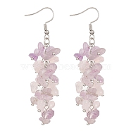 Natural Rose Quartz & Amethyst Chip Beaded Dangle Earrings, Cluster Earrings with 304 Stainless Steel Pins, 76~76.5mm(EJEW-JE05369)