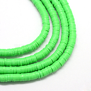 Flat Round Handmade Polymer Clay Bead Spacers, Lime, 4x1mm, Hole: 1mm, about 380~400pcs/strand, 17.7 inch(X-CLAY-R067-4.0mm-08)
