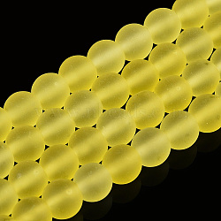 Transparent Glass Beads Strands, Frosted, Round, Yellow, 6~6.5mm, Hole: 1.4mm, about 67~70pcs/strand, 14.76 inch~15.16 inch(37.5~38.5cm)(GLAA-T032-T6mm-MD12)