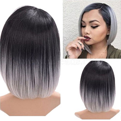 Fashion Black Gradient Gray Wigs, Short Bob Wigs, Heat Resistant High Temperature Fiber, Synthetic Wigs for Women, Gray, 14.17 inches(OHAR-L010-051)