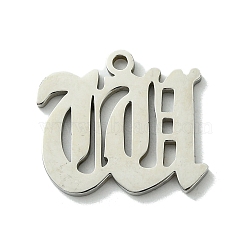 201 Stainless Steel Pendants, Stainless Steel Color, Old Initial Letters Charms, Letter W, 19.5x22.5mm, Hole: 1.8mm(STAS-B055-01P-W)
