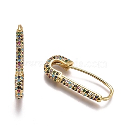 Brass Hoop Earrings, with Rhinestone, Safety Pin Shape, Golden, Colorful, 26~26.5x10~11x3mm, Pin: 0.8mm(EJEW-K085-01G)