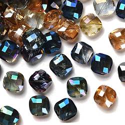 Electroplate Glass Beads , Half Plated, Faceted, Square, Mixed Color, 15x15x8mm, Hole: 1mm(X-EGLA-D029-M)