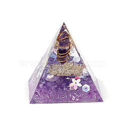Orgonite Pyramid Resin Energy Generators, Reiki Wire Wrapped Natural Amethyst Hexagonal Prism Inside for Home Office Desk Decoration, 60x60x60mm(PW-WG67479-15)