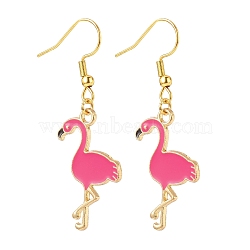 Deep Pink Enamel Flamingo Dangle Earrings, 304 Stainless Steel Jewelry for Women, Golden, 48.5mm, Pin: 0.6mm(EJEW-JE04969)