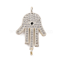 Rack Plating Brass Micro Pave Clear Cubic Zirconia Religion Hamsa Hand Connector Charms, Cadmium Free & Lead Free, Long-Lasting Plated, Platinum, 30x18x4mm, Hole: 1.8mm(KK-Z070-11P)