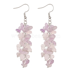Natural Rose Quartz & Amethyst Chip Beaded Dangle Earrings, Cluster Earrings with 304 Stainless Steel Pins, 76~76.5mm(EJEW-JE05369)