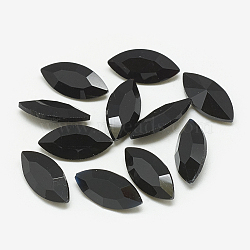 Pointed Back Glass Rhinestone Cabochons, Faceted, Horse Eye, Jet, 6x3x2mm(RGLA-T083-3x6mm-02)