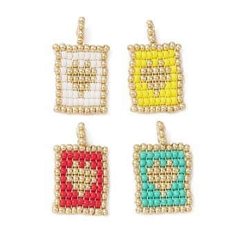 Handmade Loom Pattern Seed Beads, Round Glass Seed Beads, Rectangle with Heart Pendant, Mixed Color, 25x15x2mm, Hole: 2mm