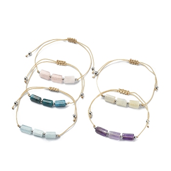 5Pcs 5 Style Natural Mixed Gemstone Column Braided Bead Bracelets Set, Nylon Threads Adjustable Bracelets for Women, Inner Diameter: 1/2~4-1/8 inch(1.3~10.5cm), 1Pc/style