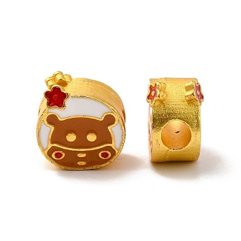 Rack Plating Alloy Enamel European Beads, Large Hole Beads, Cadmium Free & Lead Free, Matte Gold Color, Squirrel, Red, 11.5x11.5x8mm, Hole: 4mm