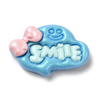 Opaque Resin Cabochons, Cartoon Glitter Wood Smile Cabochons, Cloud, 21x31.5x8mm