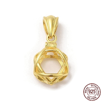 Rack Plating 925 Sterling Silver Cage Pendant, Hollow Round Charms, with S925 Stamp, Real 18K Gold Plated, 15.5x10x7mm, Hole: 2.5x5mm, Inner Diameter: 6.5mm