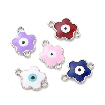 Alloy Enamel Connector Charms, Flower Links with Evil Eye, Platinum, 19.5x14x2mm, Hole: 1.6mm