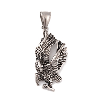 304 Stainless Steel Pendants, Eagle Charm, Antique Silver, 40.5x20x10mm, Hole: 9x4.5mm