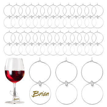 Flat Round Transparent Acrylic Wine Glass Charms, with Brass Hoop Earring Findings, Clear, 57mm, 60pcs/set