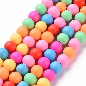 Handmade Polymer Clay Beads Strands, Round, Mixed Color, 8~9x7~8mm, Hole: 1.5m m, about 50pcs/strand, 15.75 inch(40cm)
