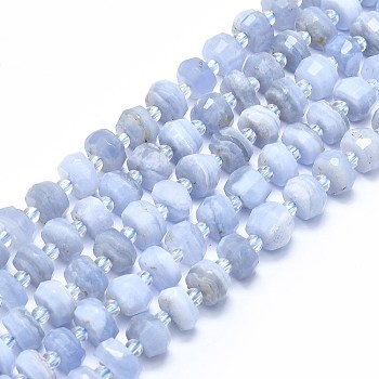 Natural Blue Lace Agate Beads Strands, Faceted, Nuggets, 10x4~7mm, Hole: 1.2mm, about 43pcs/strand, 15.55 inch(39.5cm)