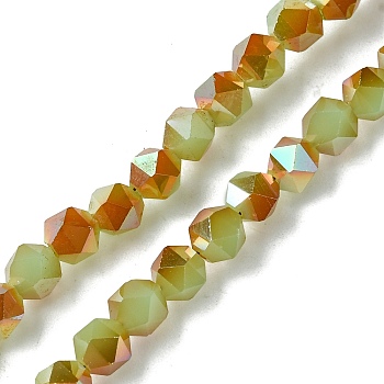 Electroplate Glass Beads Strands, Faceted Round, Lime Green, 5.5x5x6mm, Hole: 1mm, about 101pcs/strand, 22.05''(56cm)