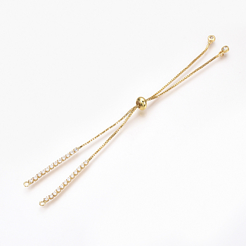 Adjustable Brass Micro Pave Cubic Zirconia Chain Bracelet Making, Slider Bracelets Making, Golden, 240~250mm, 1mm, Hole: 1.5mm